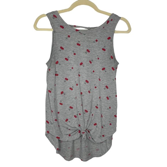 AWAKE Grey Cherry Print Knotted Tank With T-Back V Neck Sz S - Picture 1 of 6